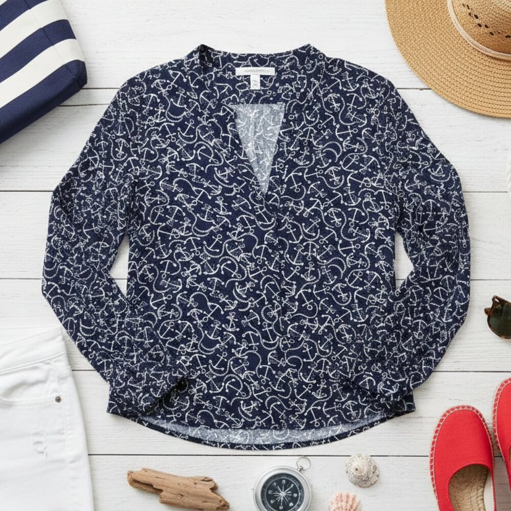 Banana Republic Anchor Print V-Neck Blouse